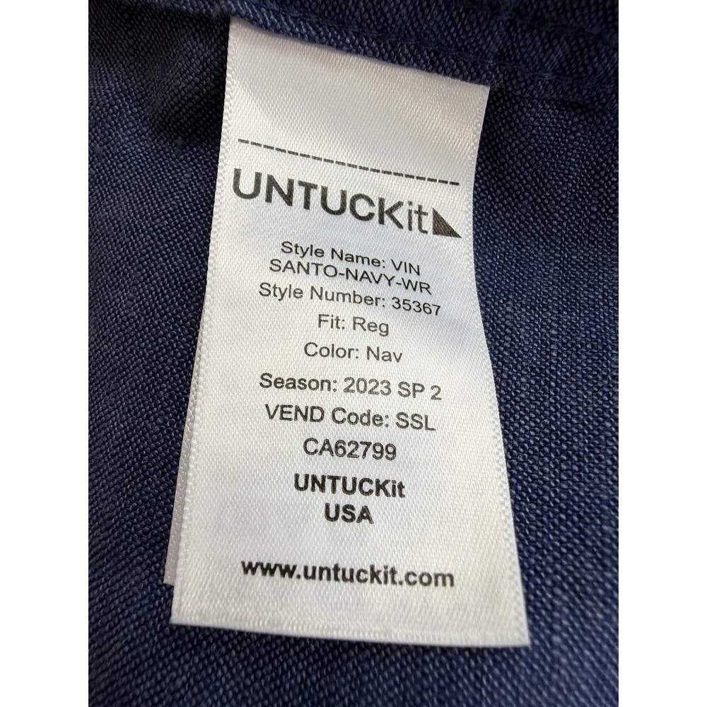 UNTUCKit Blue 100% Linen Wrinkle Resistant Long-Sleeve Button-Up Shirt SZ MD - Picture 6 of 7